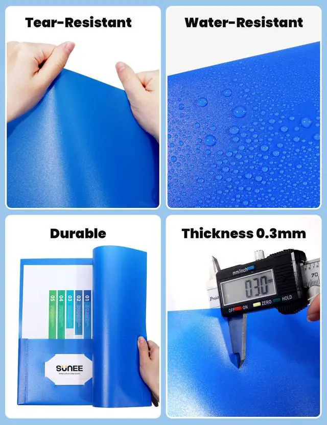 Alt view image 3 of 7 - 2 Pocket Folders (12 Pack, Blue) Heavy-Duty Plastic Folders with Pockets, Fit 8.5x11 Letter Size Paper, 2-Pocket File Folders for Kids, Home, School, Office