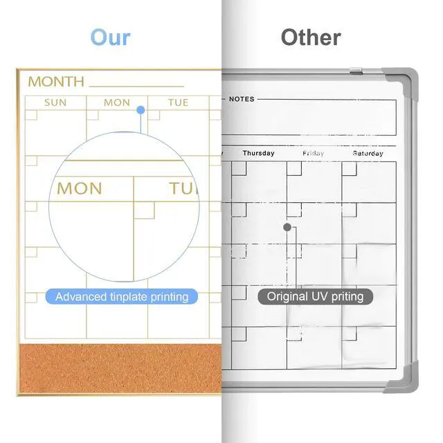 Alt view image 5 of 7 - Large Dry Erase Calendar with Cork for Wall 48"x 30" Magnetic Calendar Whiteboard with Gold Frame, Monthly Combination Board for School, Home, Office