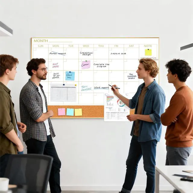 Alt view image 6 of 7 - Large Dry Erase Calendar with Cork for Wall 48"x 30" Magnetic Calendar Whiteboard with Gold Frame, Monthly Combination Board for School, Home, Office