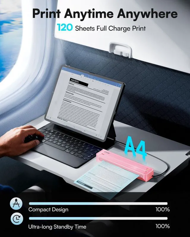 Alt view image 5 of 7 - D90E Inkless Portable Thermal Printer with Case 1pack, Pink Wireless Bluetooth Small Compact Mobile Printer for Travel/Office/School/Home, Compatible with iPhone, Tablet & Laptop