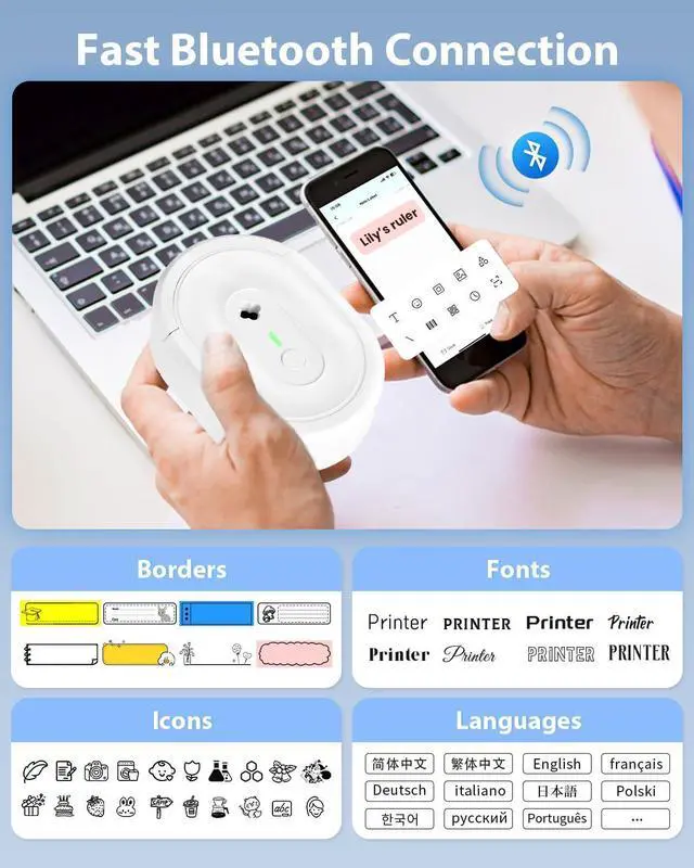 Alt view image 2 of 7 - N12 Label Maker Machine with 1 Tape Mini Thermal Label Printer, White Labeler Machine Available for Phone, Portable Label Maker Rechargeable Labeling Machine for Office School Home Organization