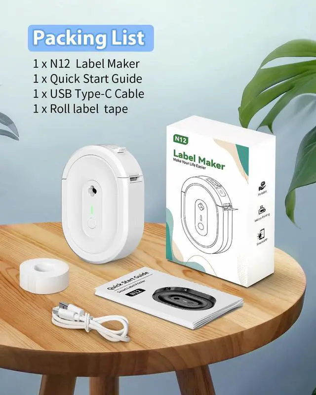Alt view image 7 of 7 - N12 Label Maker Machine with 1 Tape Mini Thermal Label Printer, White Labeler Machine Available for Phone, Portable Label Maker Rechargeable Labeling Machine for Office School Home Organization