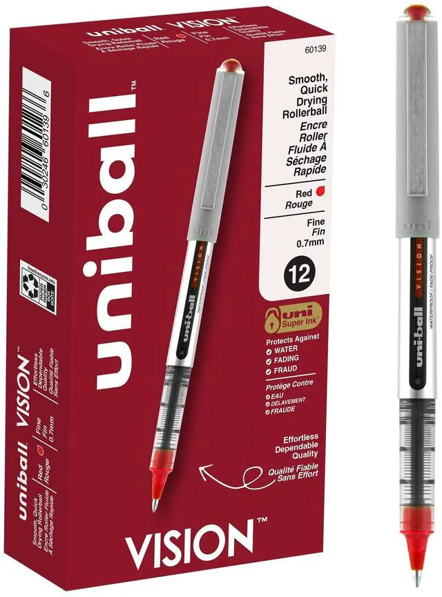 Main image of uniball Vision Rollerball Pens with 0.7mm Fine Point, Red, 12 Count