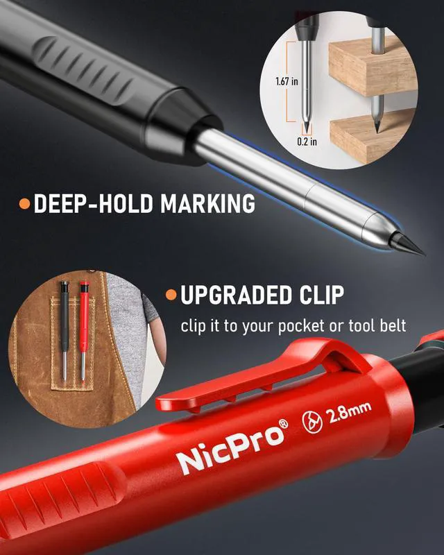 Alt view image 4 of 7 - 5 Pack Carpenter Pencil with Sharpener, Mechanical Carpenter Pencils 41 Refills, Construction Pencil Heavy Duty Woodworking Pencils for Architect Marking (Red, Black, Orange, Blue, Black)