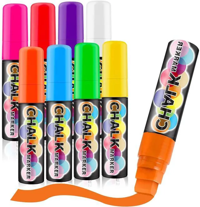 Main image of Window Chalk Markers for Cars Glass Washable, 8 Colors Jumbo Liquid Chalk Marker Pens with 15mm 3 in 1 Nib Wide Tip, Chalkboard Markers Car Window Paint Pen for Auto, Mirror, Poster, Business