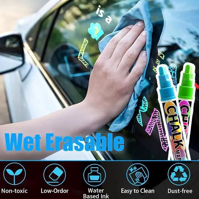 Alt view image 3 of 7 - Window Chalk Markers for Cars Glass Washable, 8 Colors Jumbo Liquid Chalk Marker Pens with 15mm 3 in 1 Nib Wide Tip, Chalkboard Markers Car Window Paint Pen for Auto, Mirror, Poster, Business
