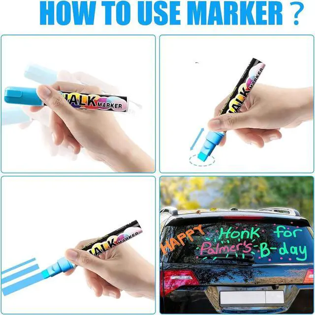 Alt view image 7 of 7 - Window Chalk Markers for Cars Glass Washable, 8 Colors Jumbo Liquid Chalk Marker Pens with 15mm 3 in 1 Nib Wide Tip, Chalkboard Markers Car Window Paint Pen for Auto, Mirror, Poster, Business