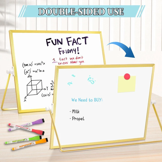 Alt view image 4 of 7 - Double-Sided Magnetic White Board with Stand, 16" x 12" (Gold) Dry Erase Board with Stand, Desktop Whiteboard Easel, Portable Small White board dry erase for Drawing, Office, Home