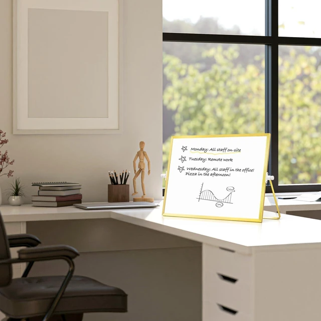 Alt view image 5 of 7 - Double-Sided Magnetic White Board with Stand, 16" x 12" (Gold) Dry Erase Board with Stand, Desktop Whiteboard Easel, Portable Small White board dry erase for Drawing, Office, Home