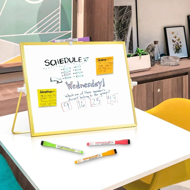 Alt view image 7 of 7 - Double-Sided Magnetic White Board with Stand, 16" x 12" (Gold) Dry Erase Board with Stand, Desktop Whiteboard Easel, Portable Small White board dry erase for Drawing, Office, Home