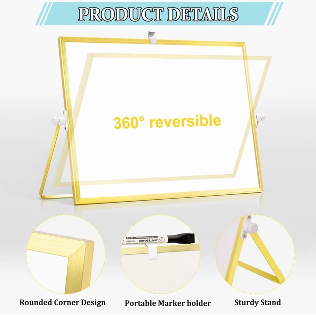 Alt view image 2 of 7 - Double-Sided Magnetic White Board with Stand, 16" x 12" (Gold) Dry Erase Board with Stand, Desktop Whiteboard Easel, Portable Small White board dry erase for Drawing, Office, Home