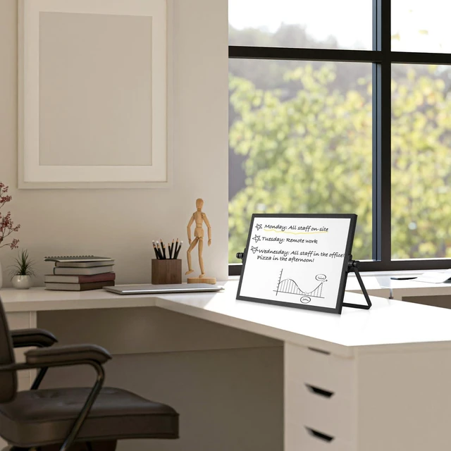Alt view image 5 of 7 - Double-Sided Magnetic White Board with Stand, 12" x 8" (Black) Dry Erase Board with Stand, Desktop Whiteboard Easel, Portable Small White board dry erase for Drawing, Office, Home
