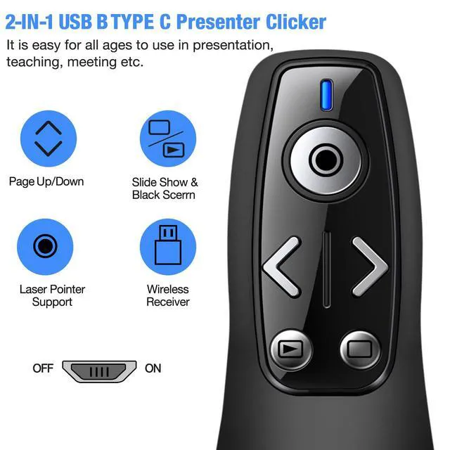Alt view image 2 of 7 - Wireless Presenter with Carry Case, Presentation Clicker with Protective Storage Bag, Presentation Remote for Powerpoint, Mac, Computer, Laptop