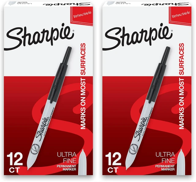 Main image of Retractable Permanent Markers, Ultra Fine Point, Black, 12 Count (Pack of 2)