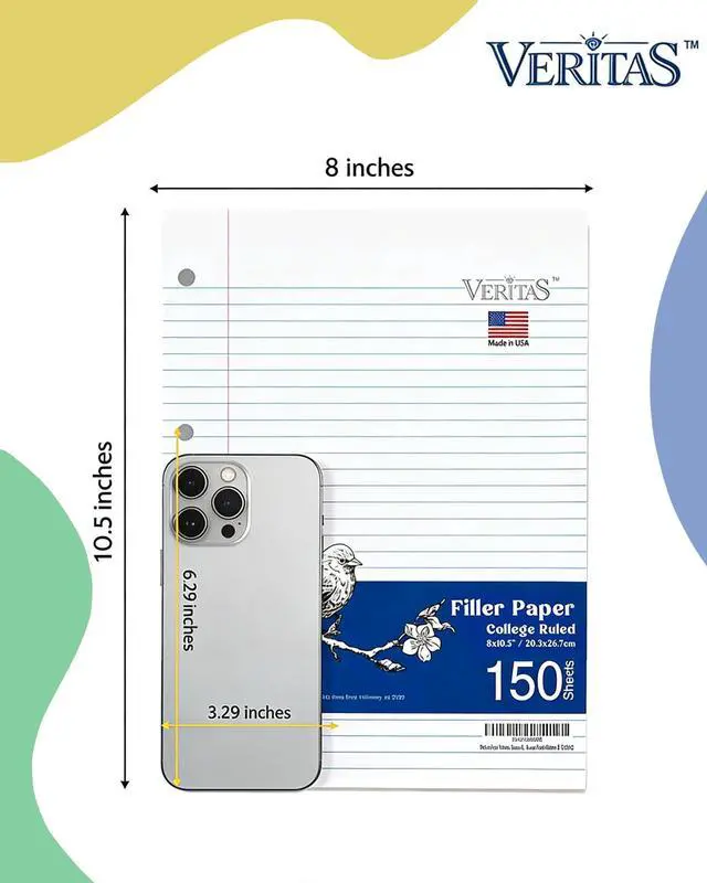 Alt view image 3 of 7 - College Ruled Loose Leaf Paper, 600 Sheets Bulk Notebook Paper, 8"x10-1/2" 3 Hole Punched Filler Paper, Fits Standard 3-Ring Binder, 65lb Thick Paper, Made in USA