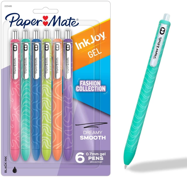 Main image of InkJoy Gel Pens, Fashion Barrels, Retractable, Medium Point (0.7mm), Smooth Writing, Black Ink, 6 Count - Trendy Office Supplies