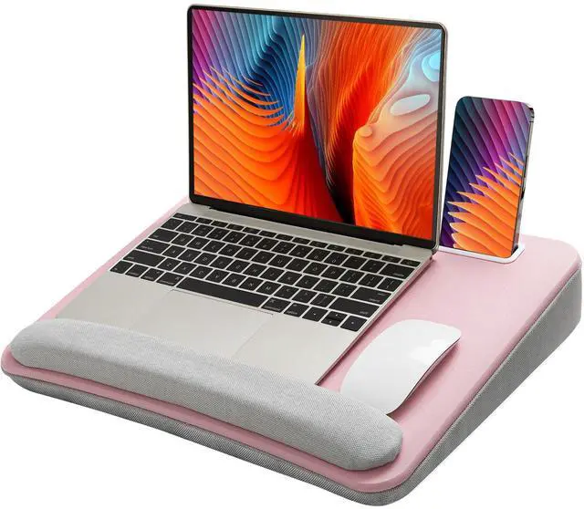 Main image of Laptop Lap Desk with Cushion, Fit up to 15.6" Laptop, Pink Portable Lap Desk with Pillow Cushion, Anti-Slip Strip & Storage Function for Home Office Students as Computer Laptop Stand
