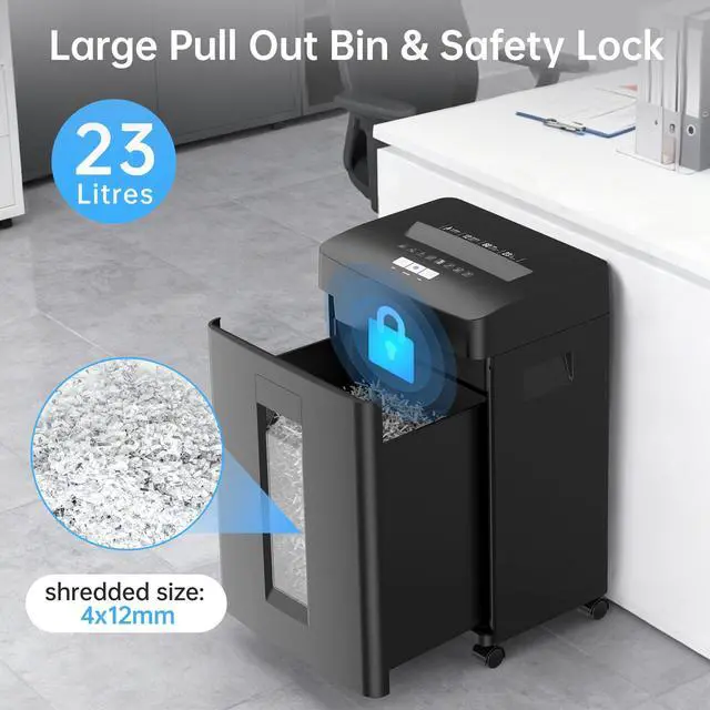 Alt view image 5 of 7 - 12-Sheet Micro Cut Shredder for Home Office, 6 Gallons Bin P-4 High Security Shredders for Paper, CD, Credit Card, Staple, Clip, Heavy Duty Commercial Paper Shredder with Casters