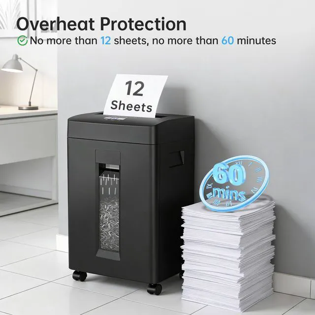 Alt view image 4 of 7 - 12-Sheet Micro Cut Shredder for Home Office, 6 Gallons Bin P-4 High Security Shredders for Paper, CD, Credit Card, Staple, Clip, Heavy Duty Commercial Paper Shredder with Casters