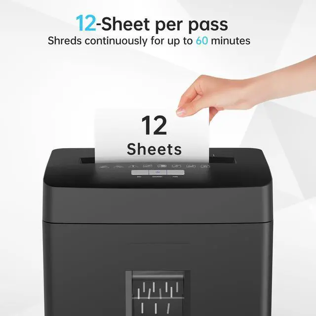Alt view image 6 of 7 - 12-Sheet Micro Cut Shredder for Home Office, 6 Gallons Bin P-4 High Security Shredders for Paper, CD, Credit Card, Staple, Clip, Heavy Duty Commercial Paper Shredder with Casters