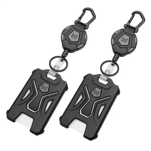 Main image of 2-Pack Retractable Badge Holder, Heavy Duty Carabiner Keychain, Tactical ID Card Holder with 31.5" Retractable Badge Reel, Black