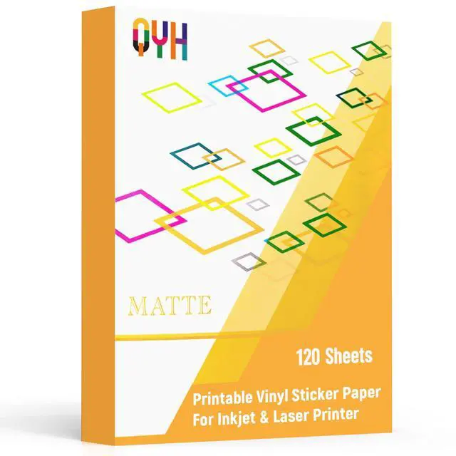 Main image of Premium Matte Printable Vinyl Sticker Paper, 120 Sheets White Bulk Waterproof, for Inkjet & Laser Printers, 8.5x11", Compatible with Cricut, Fast Dry Vivid Prints for Small Business, Etsy