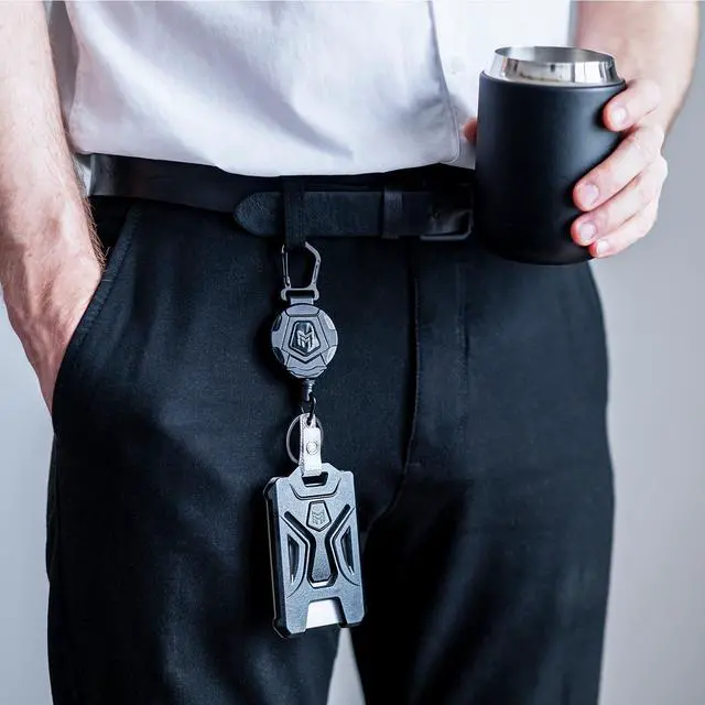 Alt view image 2 of 6 - 2-Pack Retractable Badge Holder, Heavy Duty Carabiner Keychain, Tactical ID Card Holder with 31.5" Retractable Badge Reel, Black