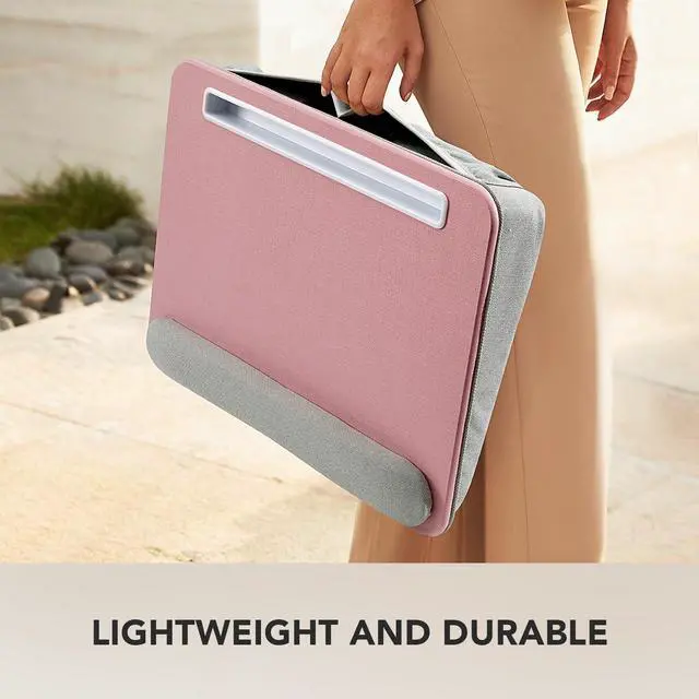 Alt view image 7 of 7 - Laptop Lap Desk with Cushion, Fit up to 15.6" Laptop, Pink Portable Lap Desk with Pillow Cushion, Anti-Slip Strip & Storage Function for Home Office Students as Computer Laptop Stand