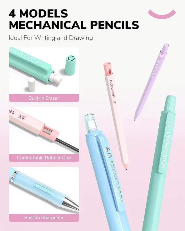 Alt view image 2 of 7 - 36PCS Mechanical Pencil Set with 624 Lead Refills (Light Pink) 0.5mm, 0.7mm, 0.9mm & 2.0mm Mechanical Pencils, Aesthetic School Supplies for Writing, Drawing, Drafting and Note-Taking