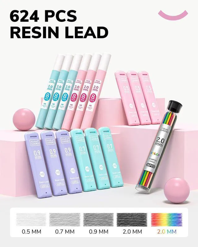 Alt view image 3 of 7 - 36PCS Mechanical Pencil Set with 624 Lead Refills (Light Pink) 0.5mm, 0.7mm, 0.9mm & 2.0mm Mechanical Pencils, Aesthetic School Supplies for Writing, Drawing, Drafting and Note-Taking