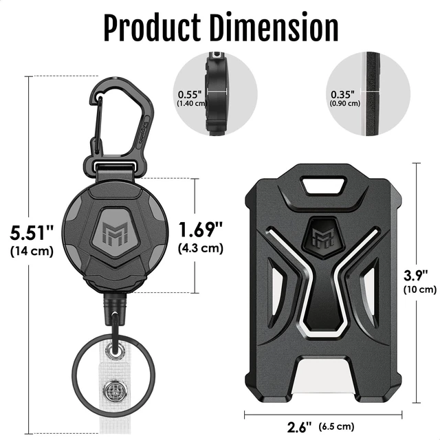 Alt view image 4 of 6 - 2-Pack Retractable Badge Holder, Heavy Duty Carabiner Keychain, Tactical ID Card Holder with 31.5" Retractable Badge Reel, Black