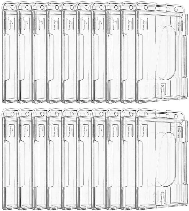 Main image of 20 Pack Vertical 2-Card Badge Holder with Thumb Slot Hard Transparent PC Case Protector for Office School IDs Credit Cards Drivers Licenses and Passes