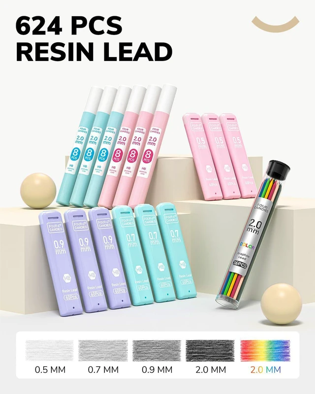Alt view image 3 of 7 - 36PCS Mechanical Pencil Set with 624 Lead Refills (White) 0.5mm, 0.7mm, 0.9mm & 2.0mm Mechanical Pencils, Aesthetic School Supplies for Writing, Drawing, Drafting and Note-Taking