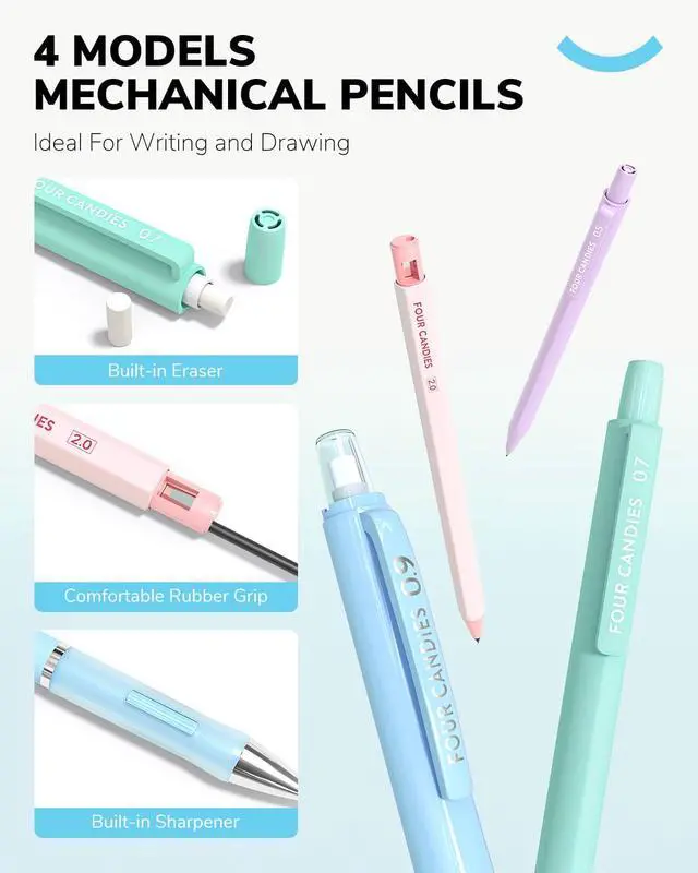 Alt view image 2 of 7 - 36PCS Mechanical Pencil Set with 624 Lead Refills (Light Blue) 0.5mm, 0.7mm, 0.9mm & 2.0mm Mechanical Pencils, Aesthetic School Supplies for Writing, Drawing, Drafting and Note-Taking