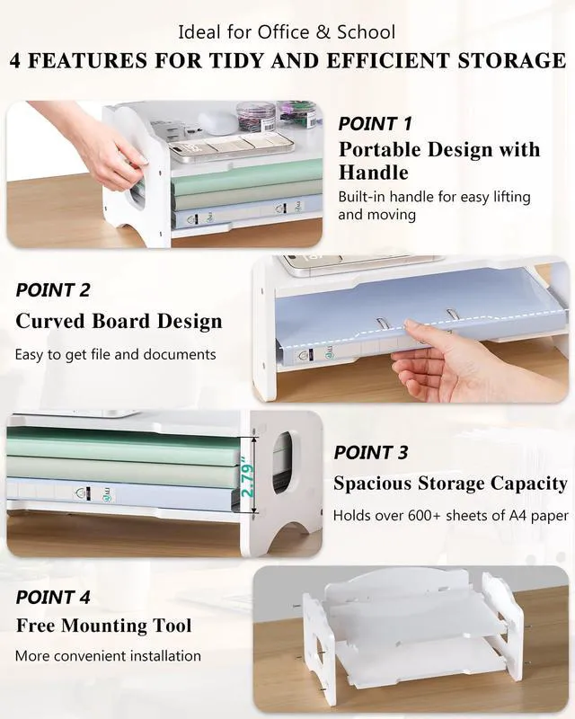 Alt view image 5 of 7 - Desk File Organizer, 2 Tier Stackable Desktop Paper Letter Tray Organizer with Handle, Office Desk Accessories & Workspace Organizers for Office, Home, School Supplies, 1 Pack, White