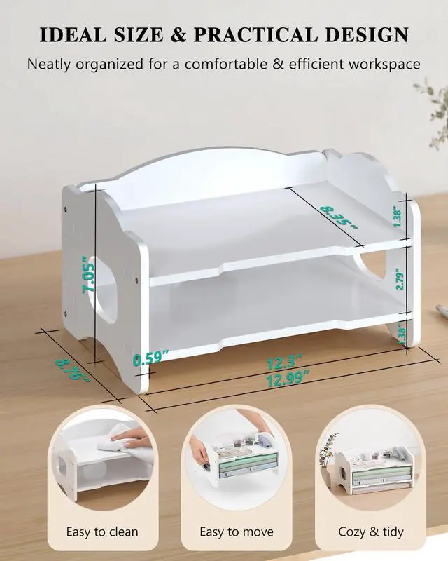 Alt view image 6 of 7 - Desk File Organizer, 2 Tier Stackable Desktop Paper Letter Tray Organizer with Handle, Office Desk Accessories & Workspace Organizers for Office, Home, School Supplies, 1 Pack, White