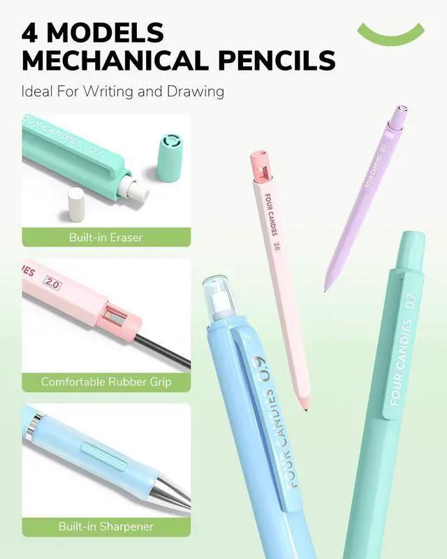 Alt view image 2 of 7 - 36PCS Mechanical Pencil Set with 624 Lead Refills(Light Green) 0.5mm, 0.7mm, 0.9mm & 2.0mm Mechanical Pencils, Aesthetic School Supplies for Writing, Drawing, Drafting and Note-Taking