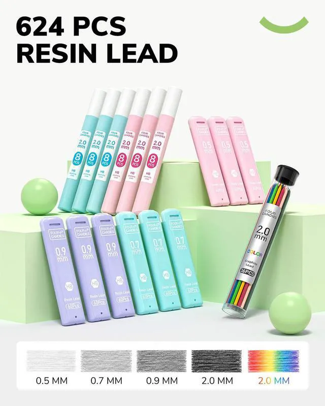 Alt view image 3 of 7 - 36PCS Mechanical Pencil Set with 624 Lead Refills(Light Green) 0.5mm, 0.7mm, 0.9mm & 2.0mm Mechanical Pencils, Aesthetic School Supplies for Writing, Drawing, Drafting and Note-Taking