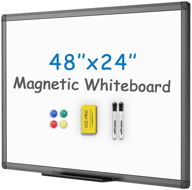 Main image of Magnetic Dry Erase Board, 48 x 24 Inches, Black Aluminium Frame Includes 1 Eraser, 2 Markers & 4 Magnets, Wall Mounted Whiteboard for School Office and Home