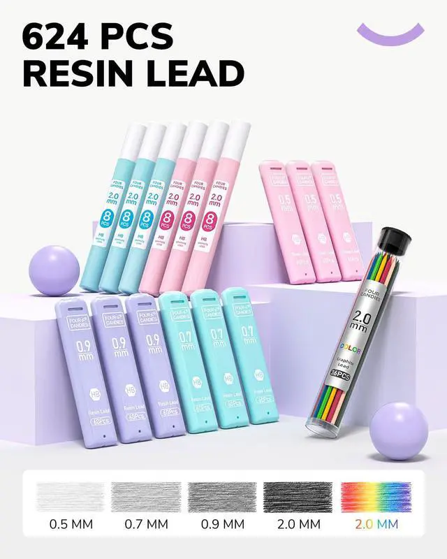 Alt view image 4 of 7 - 36PCS Mechanical Pencil Set with 624 Refills (Light Purple) 0.5mm, 0.7mm, 0.9mm & 2.0mm Mechanical Pencils, Aesthetic School Supplies for Writing, Drawing, Drafting and Note-Taking