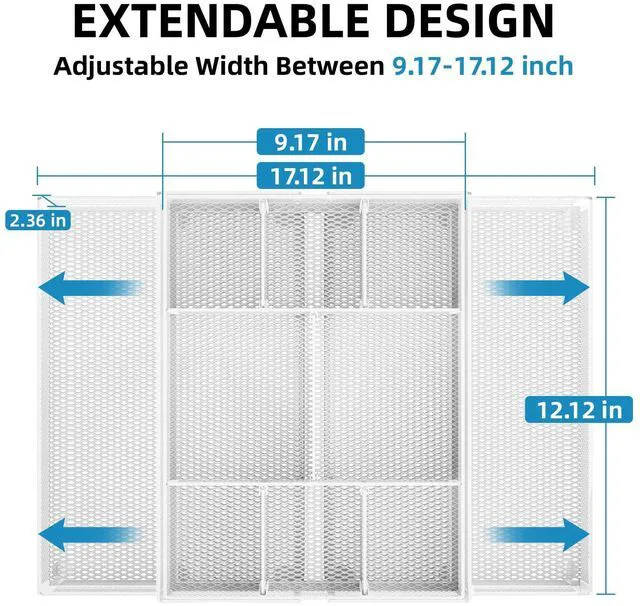 Alt view image 2 of 7 - Expandable Desk Drawer Organizer, Mesh Drawer Organizer Tray with 10 Adjustable Compartments, Desk Organizers and Accessories for Office Supplies, Makeup & Vanity (Expandable White-2 pack)