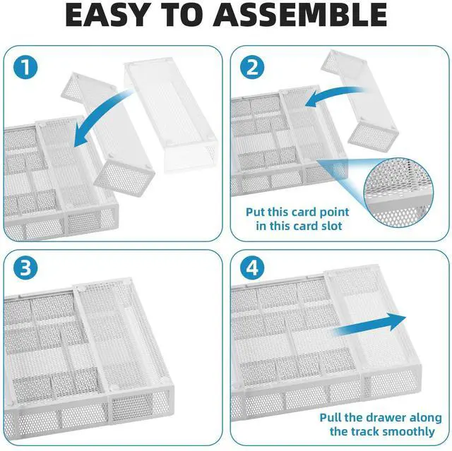 Alt view image 7 of 7 - Expandable Desk Drawer Organizer, Mesh Drawer Organizer Tray with 10 Adjustable Compartments, Desk Organizers and Accessories for Office Supplies, Makeup & Vanity (Expandable White-2 pack)