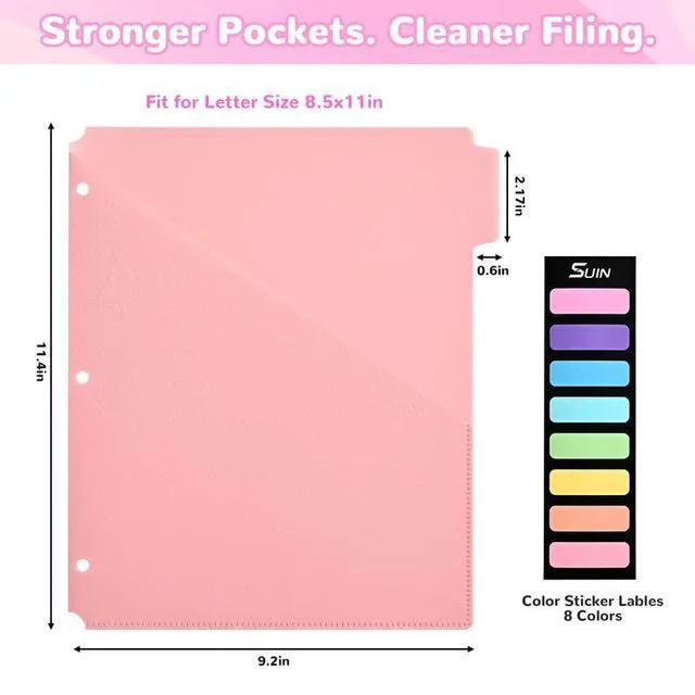Alt view image 2 of 7 - 5-Tab Binder Dividers with Pockets - Heavy Duty Plastic Dividers for 3 Ring Binder, Letter Size Poly Page Separators with Tabs & Label Stickers, Diamond Texture, 5 Pastel Colors, 12-Pack