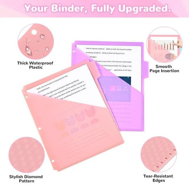 Alt view image 3 of 7 - 5-Tab Binder Dividers with Pockets - Heavy Duty Plastic Dividers for 3 Ring Binder, Letter Size Poly Page Separators with Tabs & Label Stickers, Diamond Texture, 5 Pastel Colors, 12-Pack