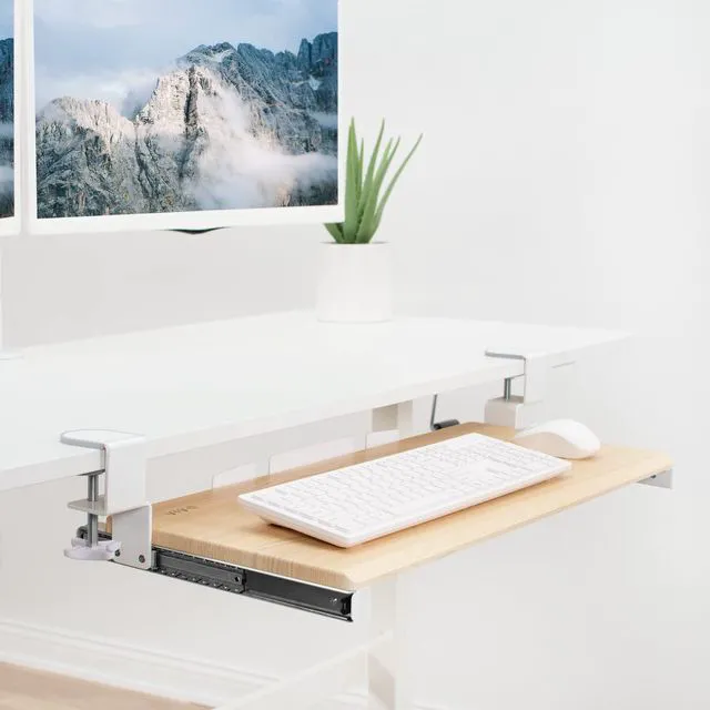 Alt view image 2 of 7 - Light Wood Clamp-on 27 x 11 in Keyboard Tray, MOUNT-KB05A Large Under Desk Keyboard & Mouse Tray for Typing, Slide Out Platform, Extra Sturdy C-Clamp Mount System, Computer Drawer
