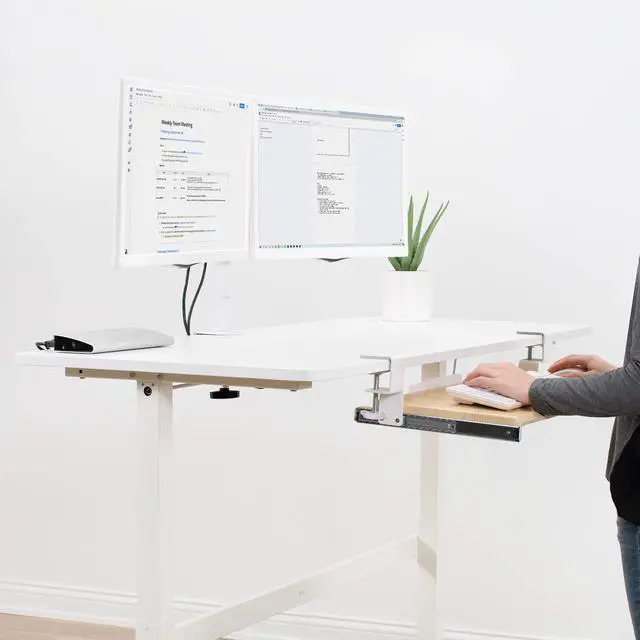 Alt view image 5 of 7 - Light Wood Clamp-on 27 x 11 in Keyboard Tray, MOUNT-KB05A Large Under Desk Keyboard & Mouse Tray for Typing, Slide Out Platform, Extra Sturdy C-Clamp Mount System, Computer Drawer