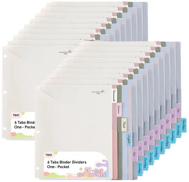 Main image of 6-Tab Dividers for 3 Ring Binder, 20 Count Binder Dividers with Pockets Fit 8-1/2" x 11 Sheet, Morandi Colors