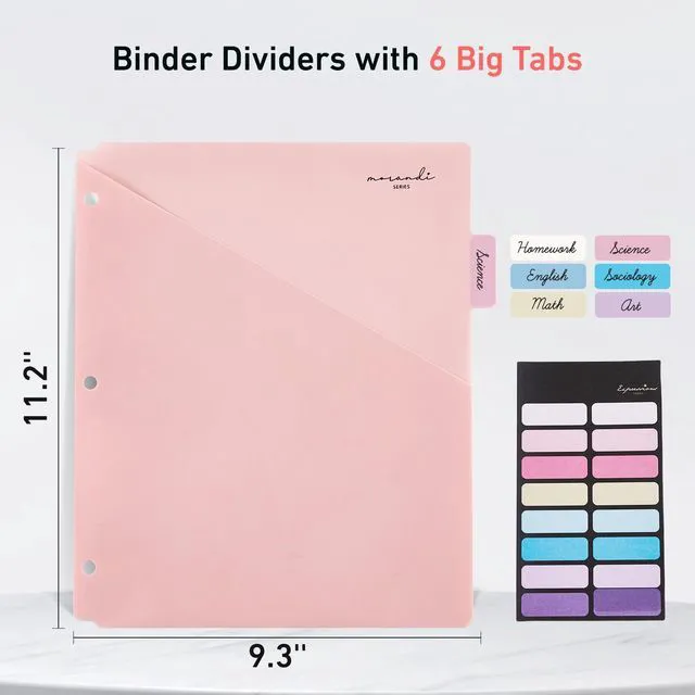 Alt view image 2 of 7 - 6-Tab Binders Dividers for 3 Ring Binder, 60 Counts Binder Dividers Index with One Pockets, Letter Size 8.5 x 11'', Morandi Colors (10)
