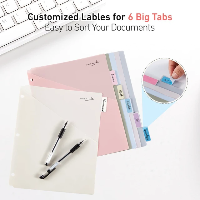 Alt view image 4 of 7 - 6-Tab Binders Dividers for 3 Ring Binder, 60 Counts Binder Dividers Index with One Pockets, Letter Size 8.5 x 11'', Morandi Colors (10)