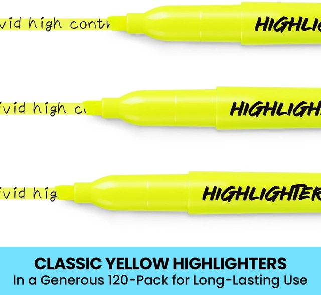 Alt view image 2 of 7 - 120 Pack Highlighters, Yellow, Chisel Tip with No Bleed Ink Highlighters with Smooth Broad & Precise Lines, Ideal for Journaling & Note Taking, Study Essentials and Office Supplies